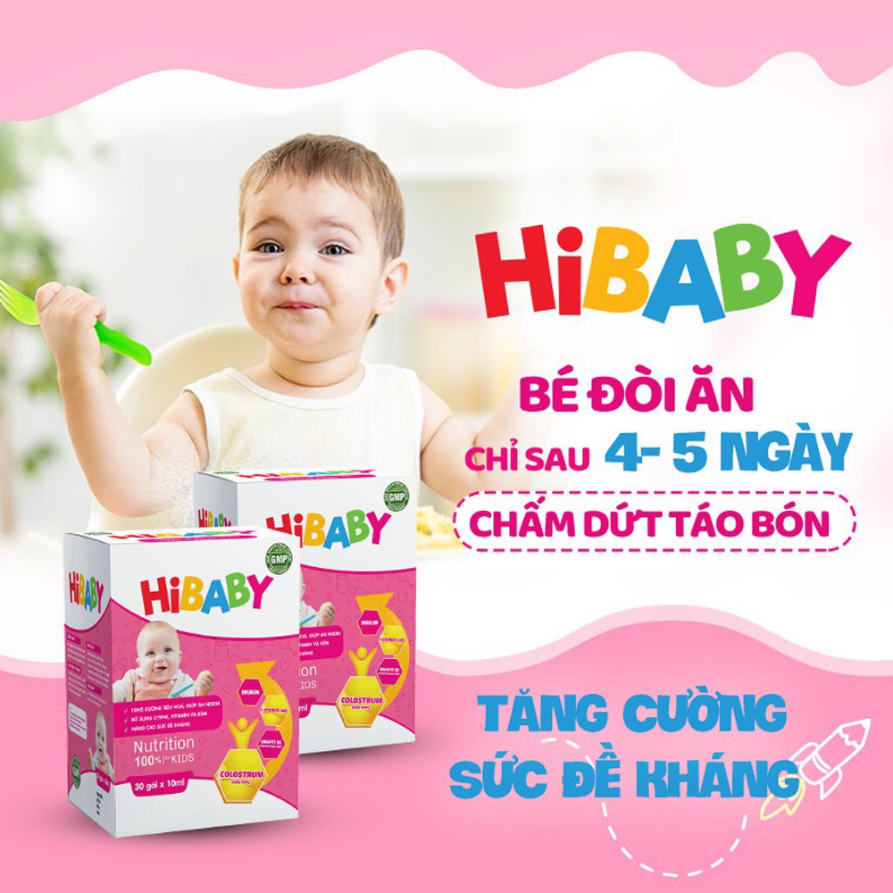 [Hết biếng ăn, hết táo bón] Siro Hibaby cho bé yêu, tăng sức đề kháng hổ trợ tăng trưởng bé khỏe mẹ yên tâm (30 gói)