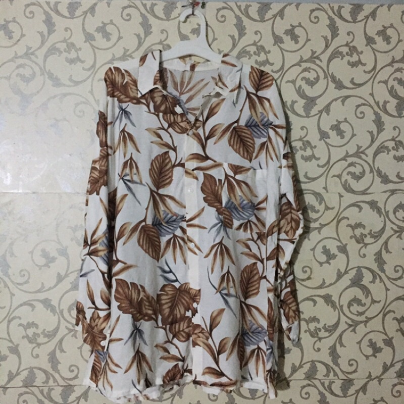 Bộ Đồ Ngủ Áo Sơ Mi Pajama Dáng Dài Màu Nâu/Trắng/Nâu Họa Tiết Lá Mùa Hè Có Thể Mặc Ngoài Cho Nam