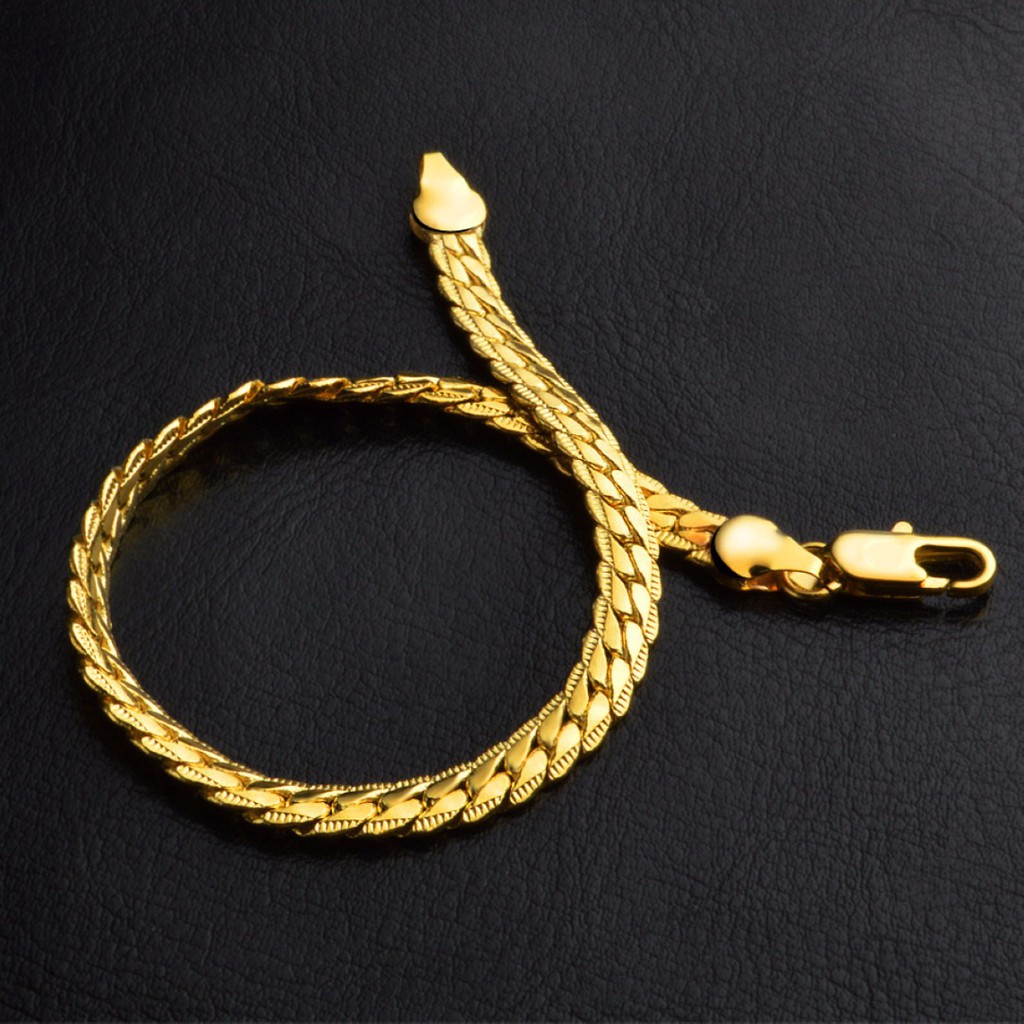Vòng Tay Gắn Hình Xương Rắn Mạ Vàng 18K Thời Trang Cho Nam
