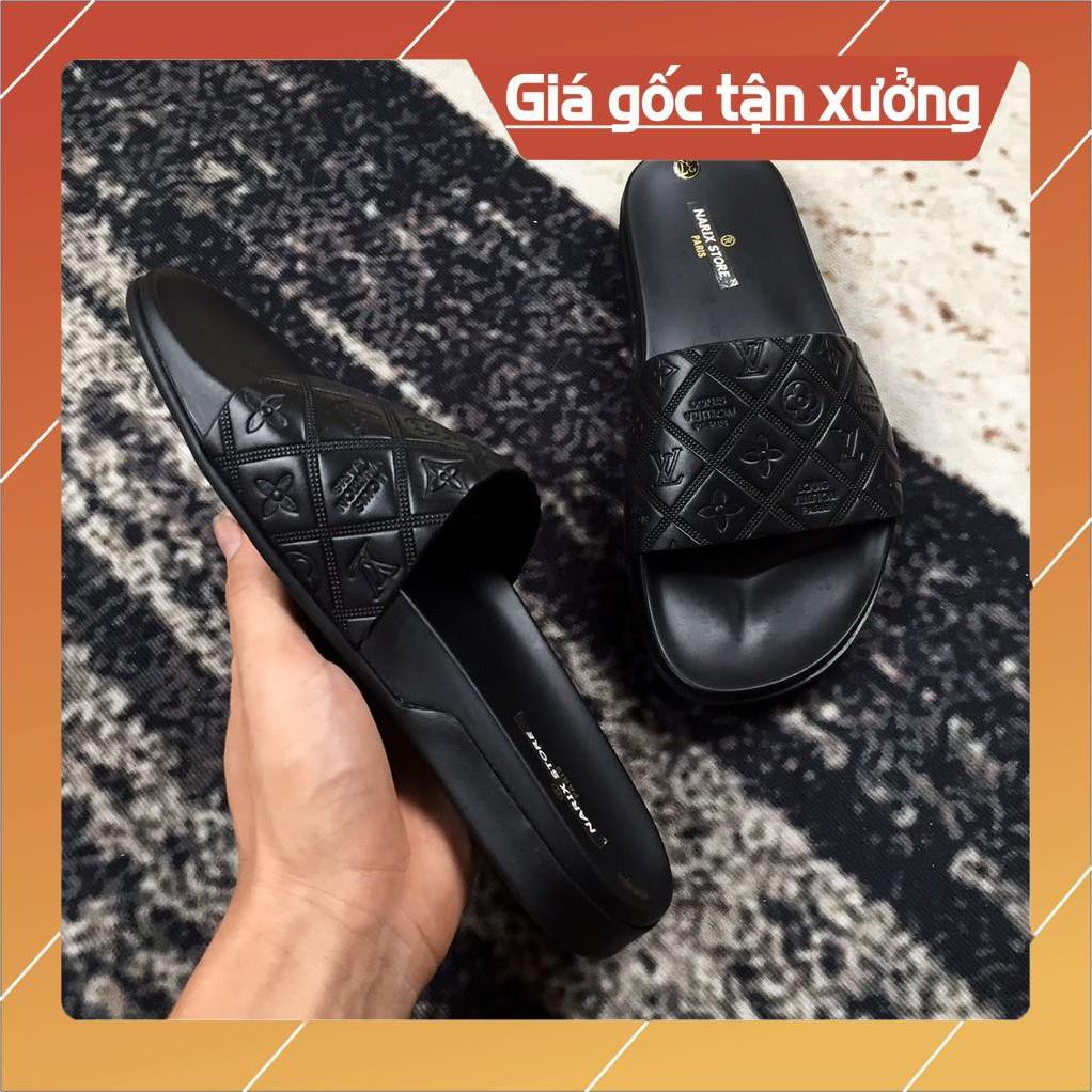 [Freeship - Xả Kho] Dép nam quai ngang da bò màu đen -LV3