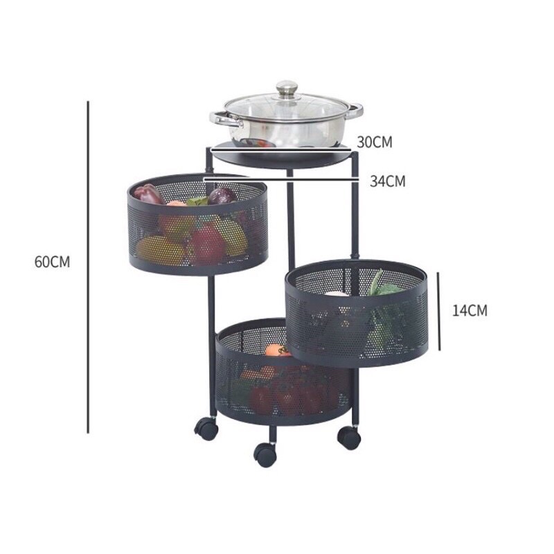 Kệ Tròn Xoay Đa Năng - Kệ Rau Củ Quả 3/4/5 Tầng Có Bánh Xe Di Chuyển Thép phun Sơn Tĩnh Điện( hàng chuẩn loại 1)