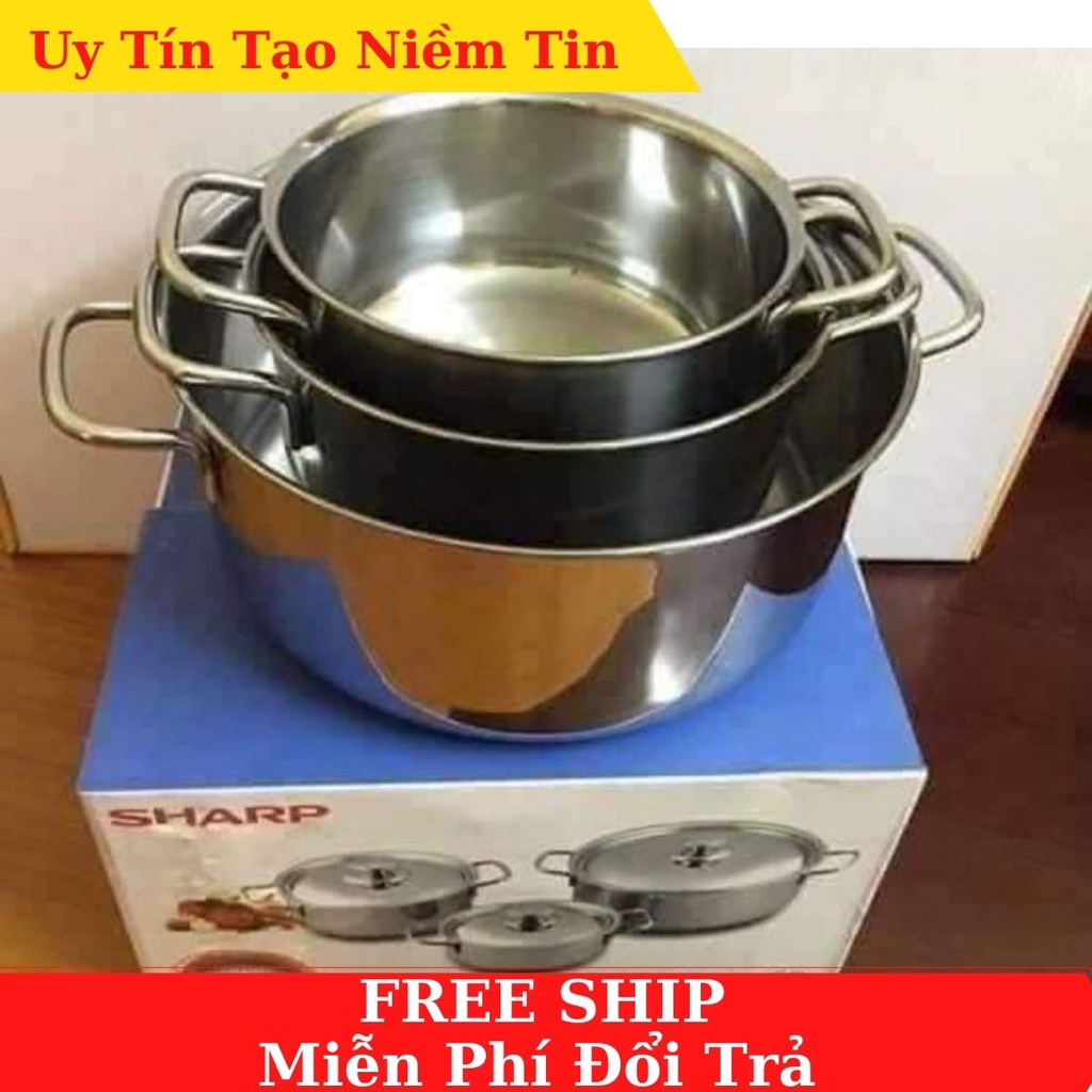 [ Chính Hãng ] BỘ 3 NỒI INOX SHARP HÀNG MỚI
