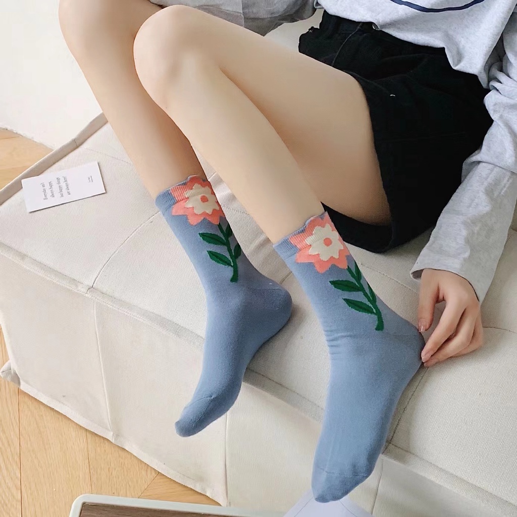 Vớ Lửng Họa Tiết Hoa Ba Chiều Phong Cách Nhật Bản Mới Dành Cho Nữ