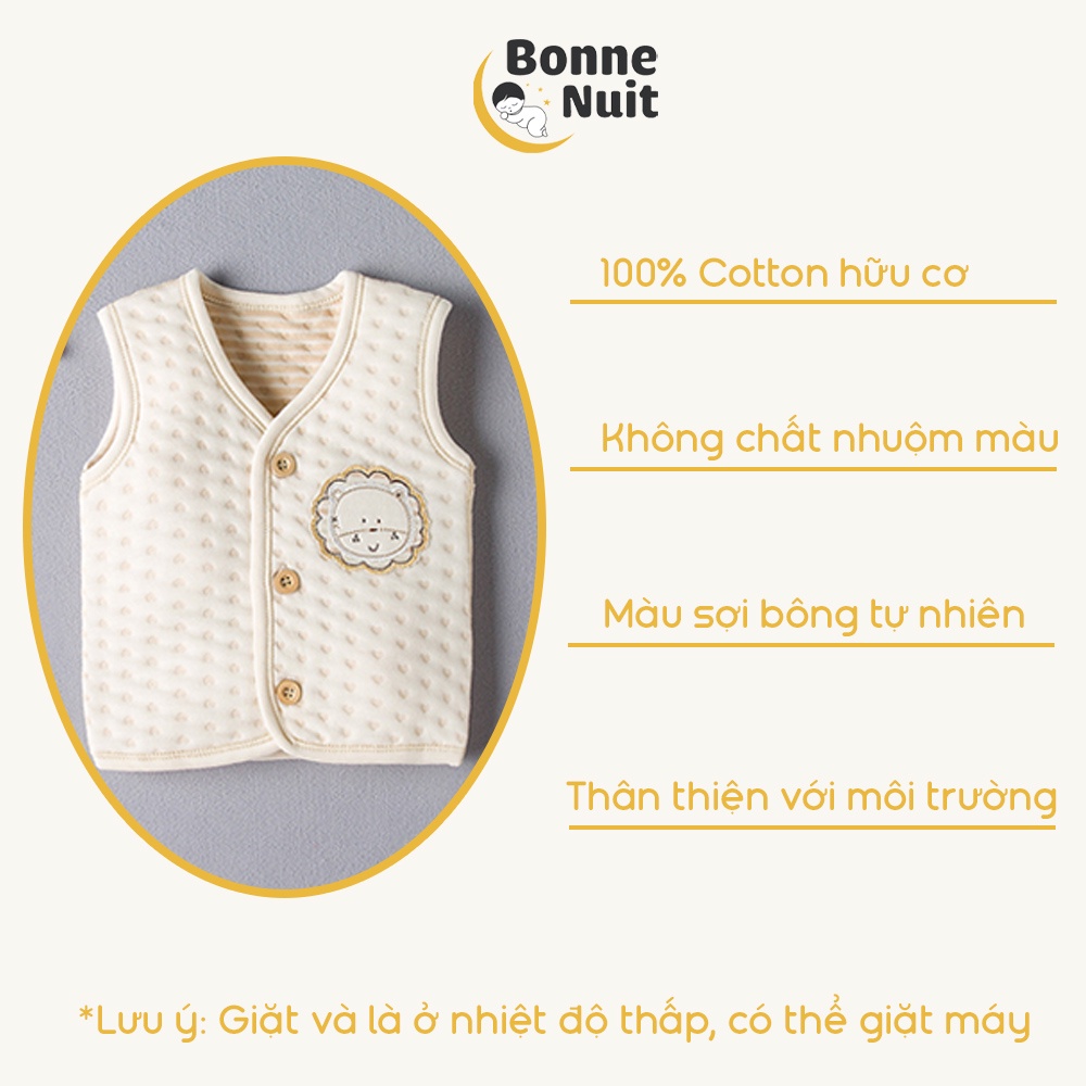 Áo Gile 100% sợi Cotton hữu cơ tự nhiên hình chú cừu ấm áp cho bé