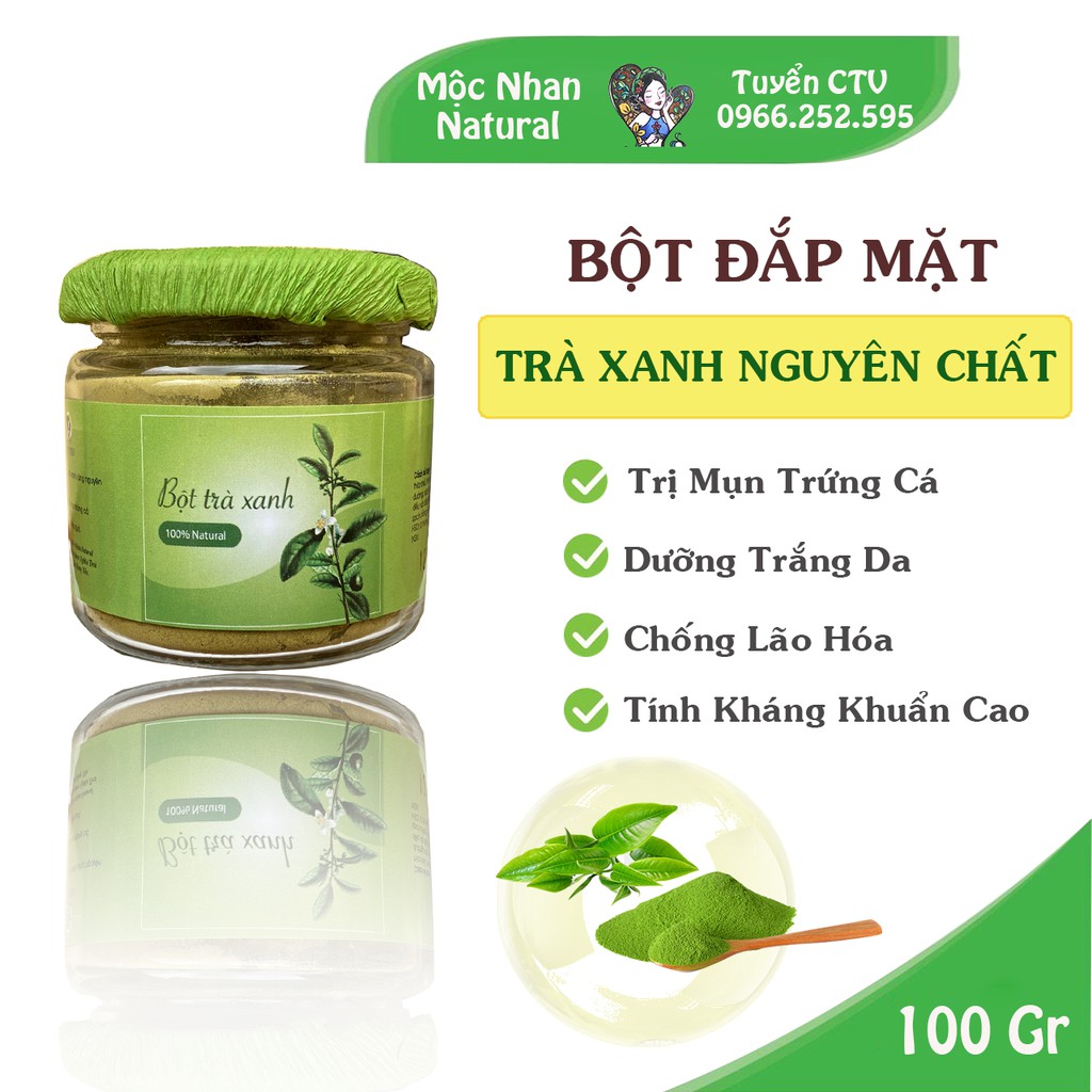 Bột Trà Xanh đắp mặt Mộc Nhan Handmade, trắng da hết mụn, Mộc Nhan Natural