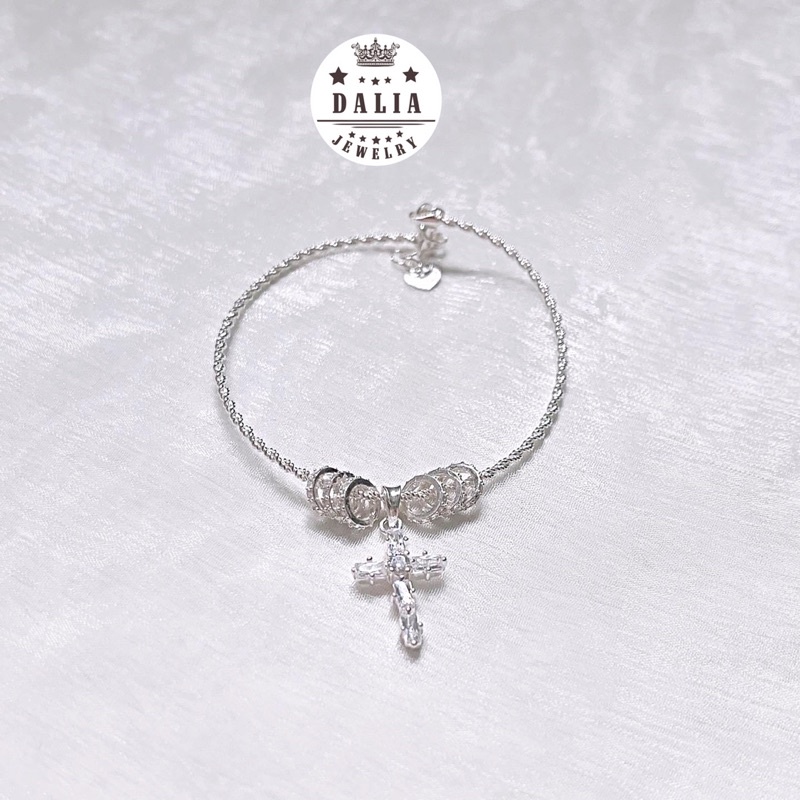 Vòng tay thánh giá bạc thật phối charm DaLiA Jewelry lắc tay thánh giá bạc 925