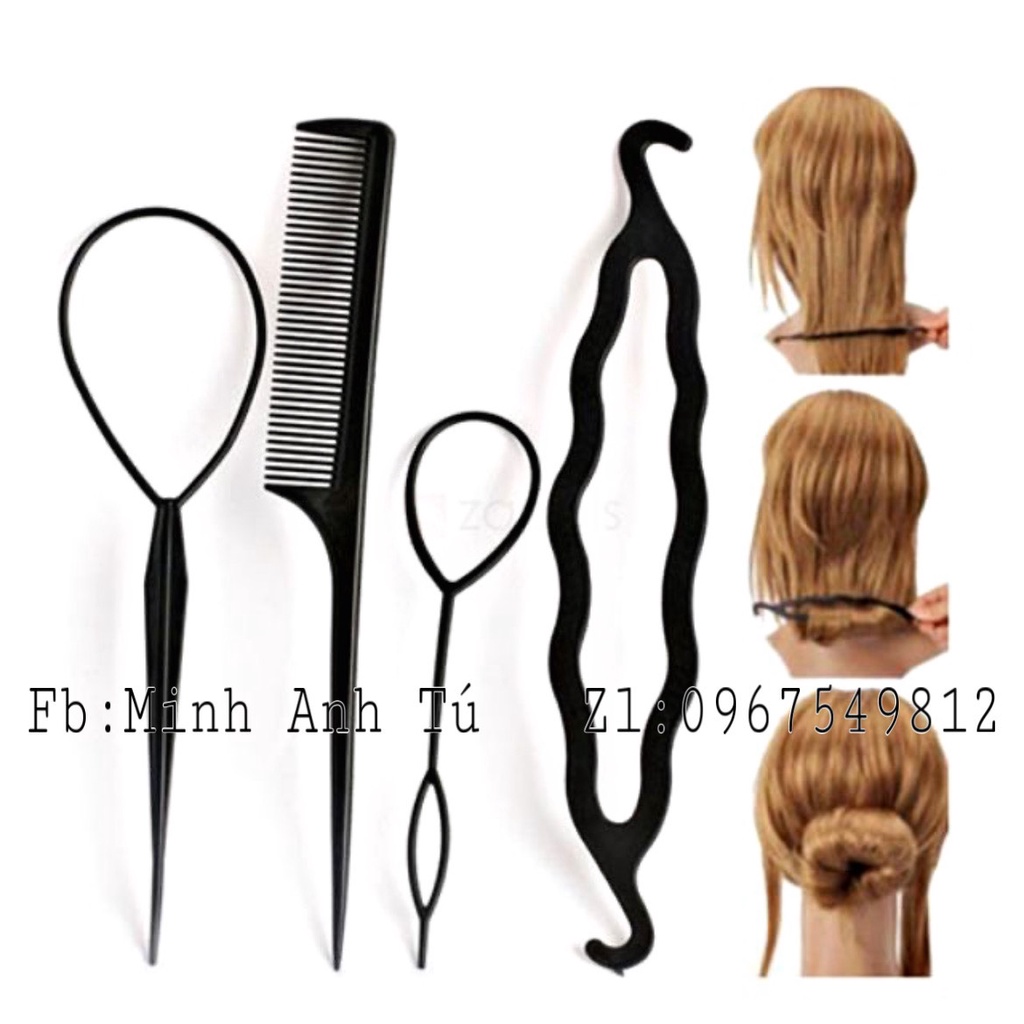 Dụng Cụ Tạo Kiểu Tóc 4 Chi Tiết Lược Rút Tóc [Chính Hãng]