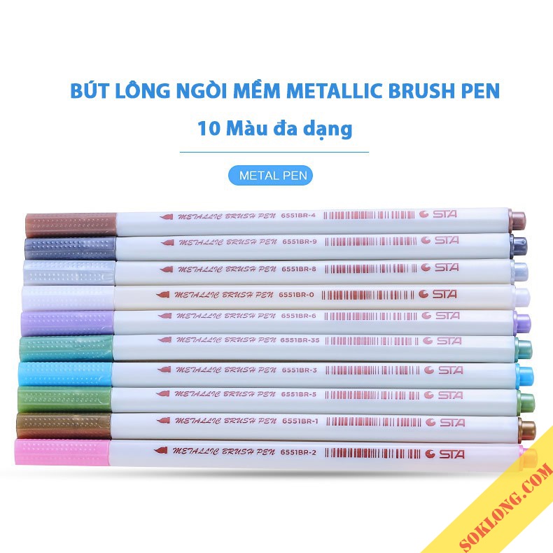 Bút lông ngòi mềm nét 2mm Brush Metallic 6551BR nhiều màu, bút viết calligraphy, tiêu đề