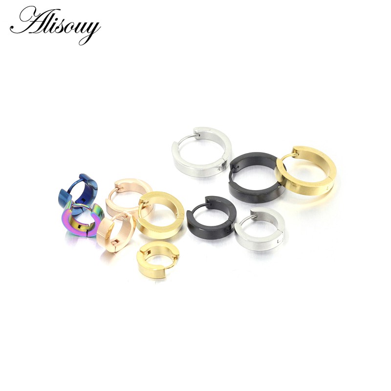 Set 2 Khuyên Tai Tròn Bằng Thép Không Gỉ Cá Tính Dành Cho Cả Nam Và Nữ