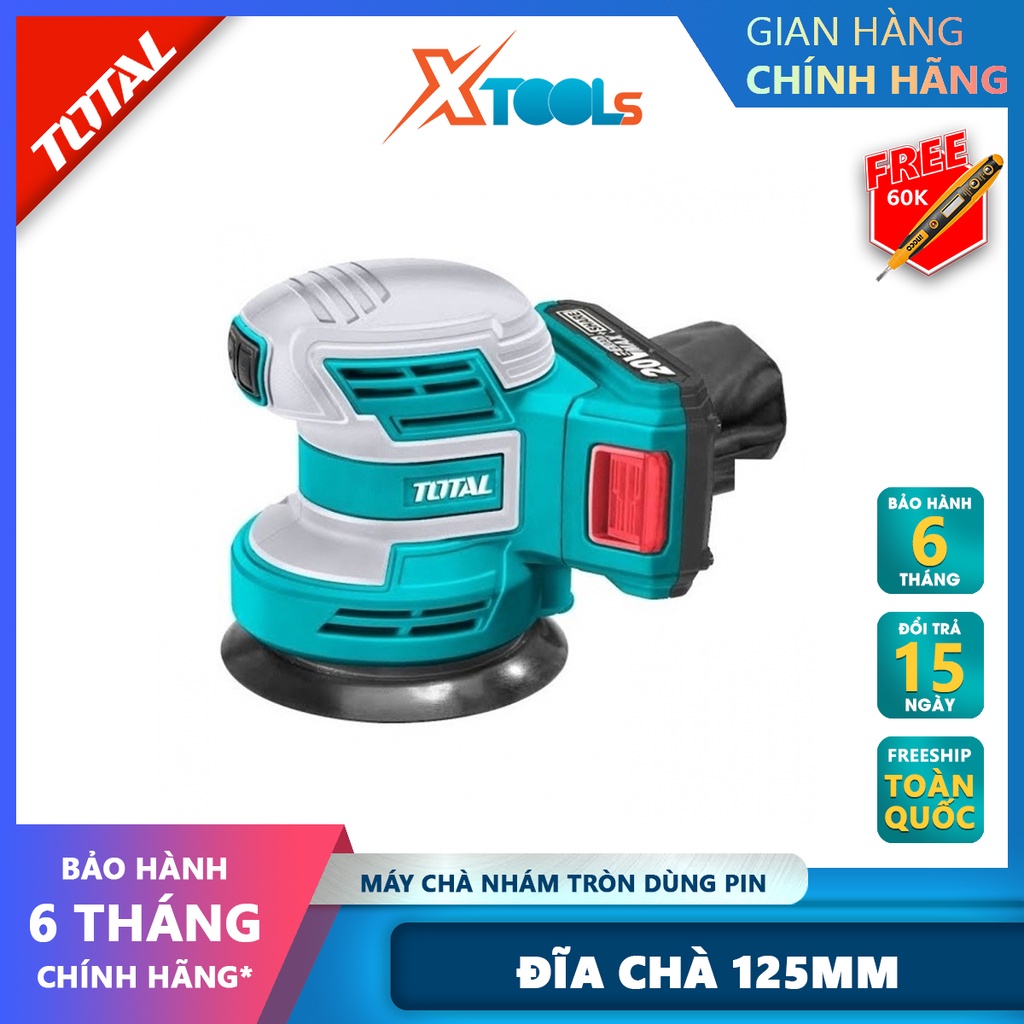 Máy chà nhám tròn dùng pin Total TROSLI2001 đĩa chà 125mm chà nhám tường/gỗ cầm tay sử dụng pin 20V 2kg [XTOOLs][XSAFE]