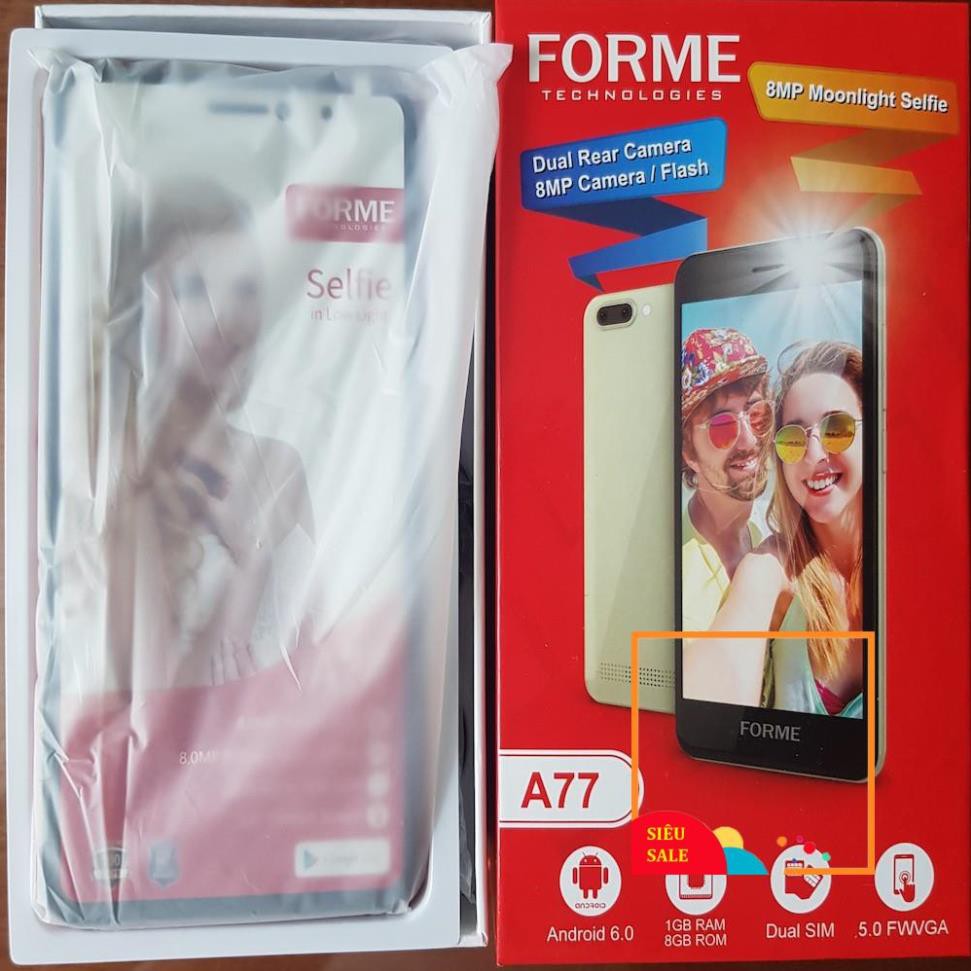 Điện thoại thông minh 2 sim 2 sóng Forme a77, cảm ứng 5 inch thông minh - phần mềm android 6.0 - pin 2200 mAh - mới 100%