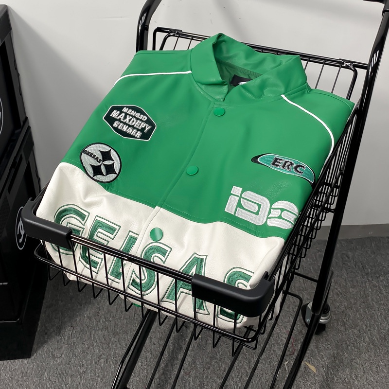 Áo Khoác Bóng Chày Da pu Phối Màu Tương Phản Kiểu Retro Cá Tính Cho Nam Và Nữ