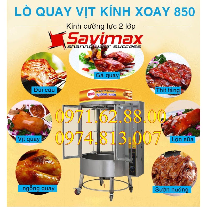 Lò quay vịt kính xoay 2 lớp cường lực SV850