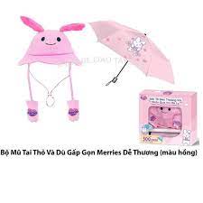 Bộ Mũ Tai Thỏ Và Dù Gấp Gọn Dễ Thương Quà Tặng từ Merries