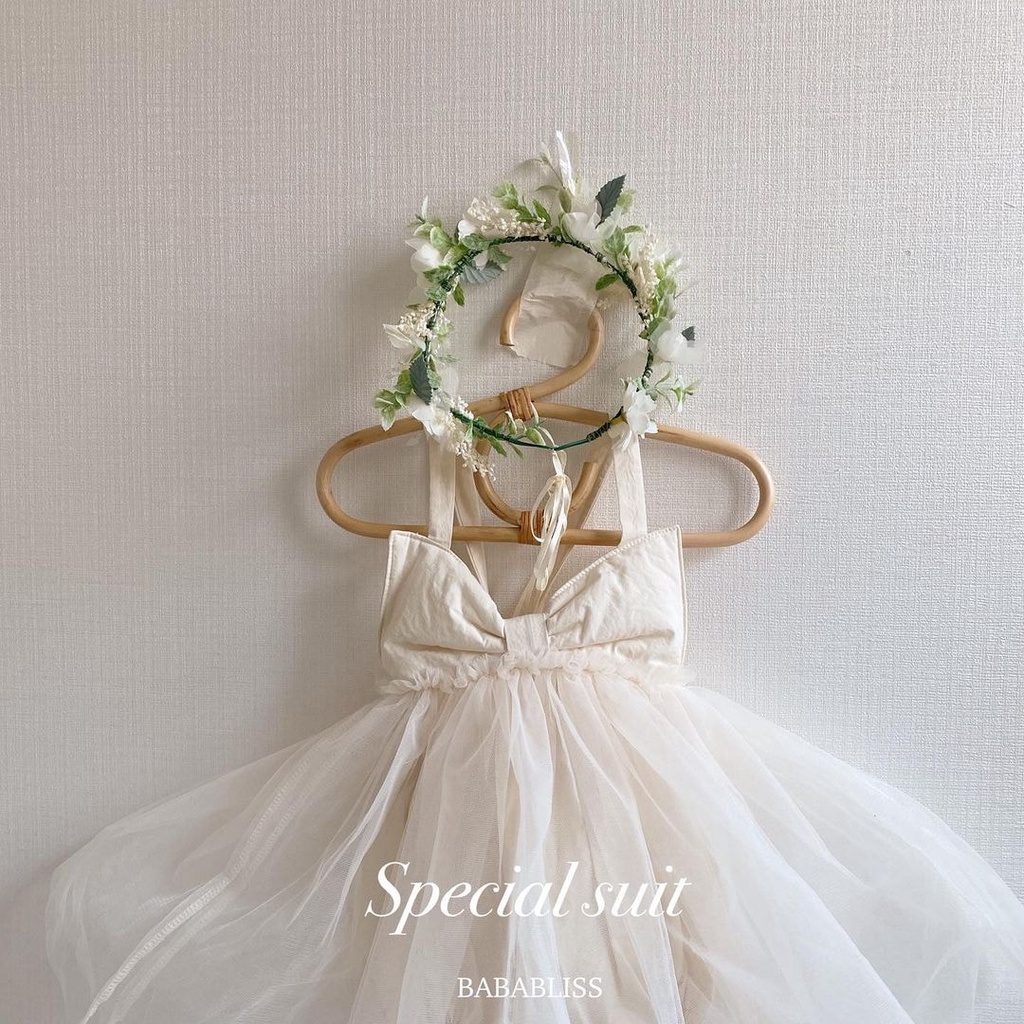 Suit váy nơ hai dây ren xoè bồng bềnh FromJ Hàn Quốc xinh yêu cho bé gái made in Korea thời trang trẻ em BABYKOREA