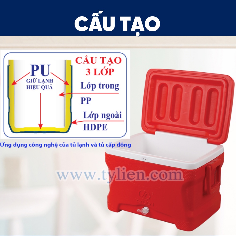 Thùng đá giữ lạnh Tý Liên 38 (35L) Happy Cooler giữ lạnh tốt đến 36h, nhựa HDPE cứng cáp - THÙNG ĐÁ VUÔNG 38 TÝ LIÊN