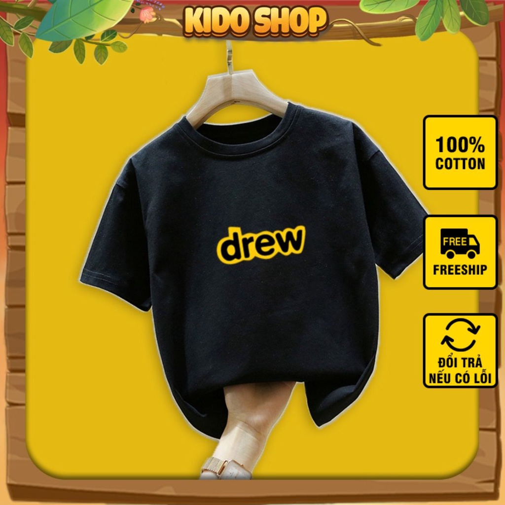 Áo thun trẻ em logo Drew KIDO Shop áo phông bé trai bé gái form rộng vải cotton cao cấp thoáng mát