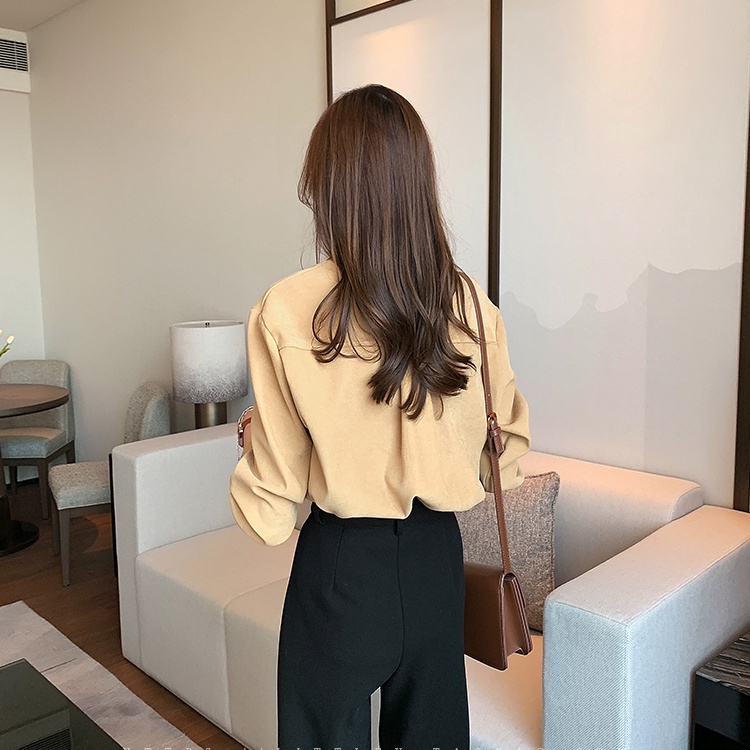 Áo sơ mi công sở dài tay dáng rộng phong cách retro thời trang