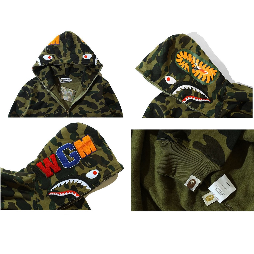 Áo Hoodie Jacket Bape Shark Camo, Bape Hoodiefullzip, Họa tiết thêu, Chất liệu Cotton nỉ chân cua, Màu Green
