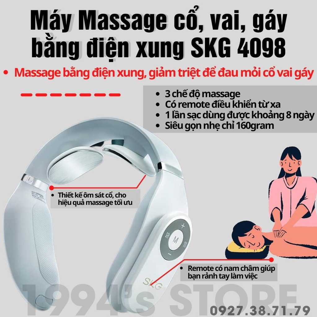 SKG 4098 Bản 2022 - Máy Massage Cổ Vai Gáy Điện Xung  : Hàng Nội Địa Cao Cấp của Trung Quốc - Kèm Remote Điều Khiển