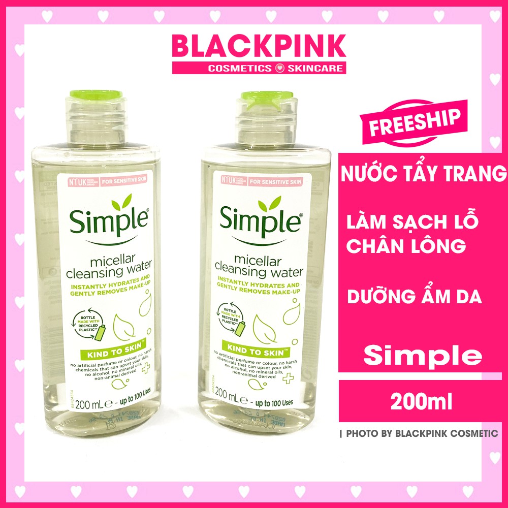 Nước tẩy trang Simple Micellar Cleansing Water - Loại bỏ bụi bẩn và làm sạch lớp trang điểm hiệu quả, giữ ẩm cho da