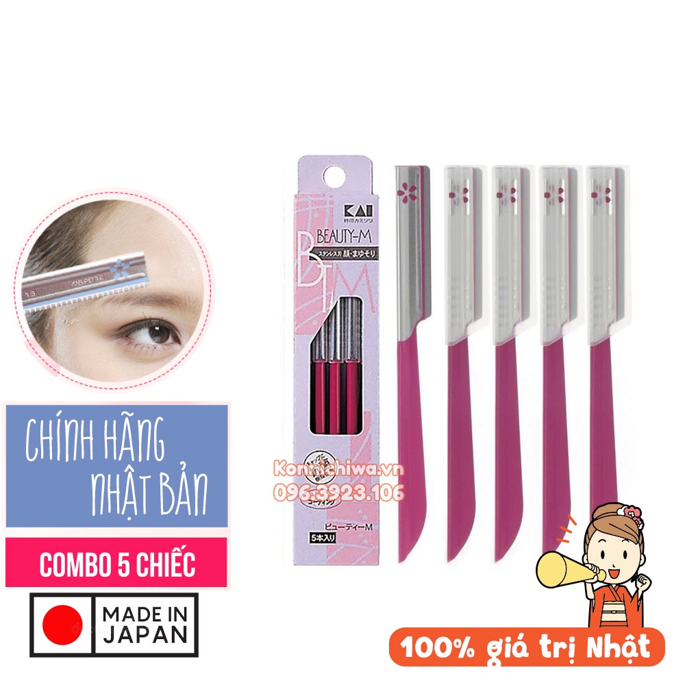 Set 5 chiếc dao cạo lông mày KAI Pretty Eyebrow | Cạo lông mặt &amp; Tỉa chân mày | Hàng nội địa Nhật