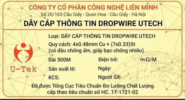 [Mã 99ELHA giảm 7% đơn 300K] Cuộn 500m Dây cáp thông tin 4 lõi đồng TS có dây gia cường UTECH | Dây cáp mạng ngoài trời