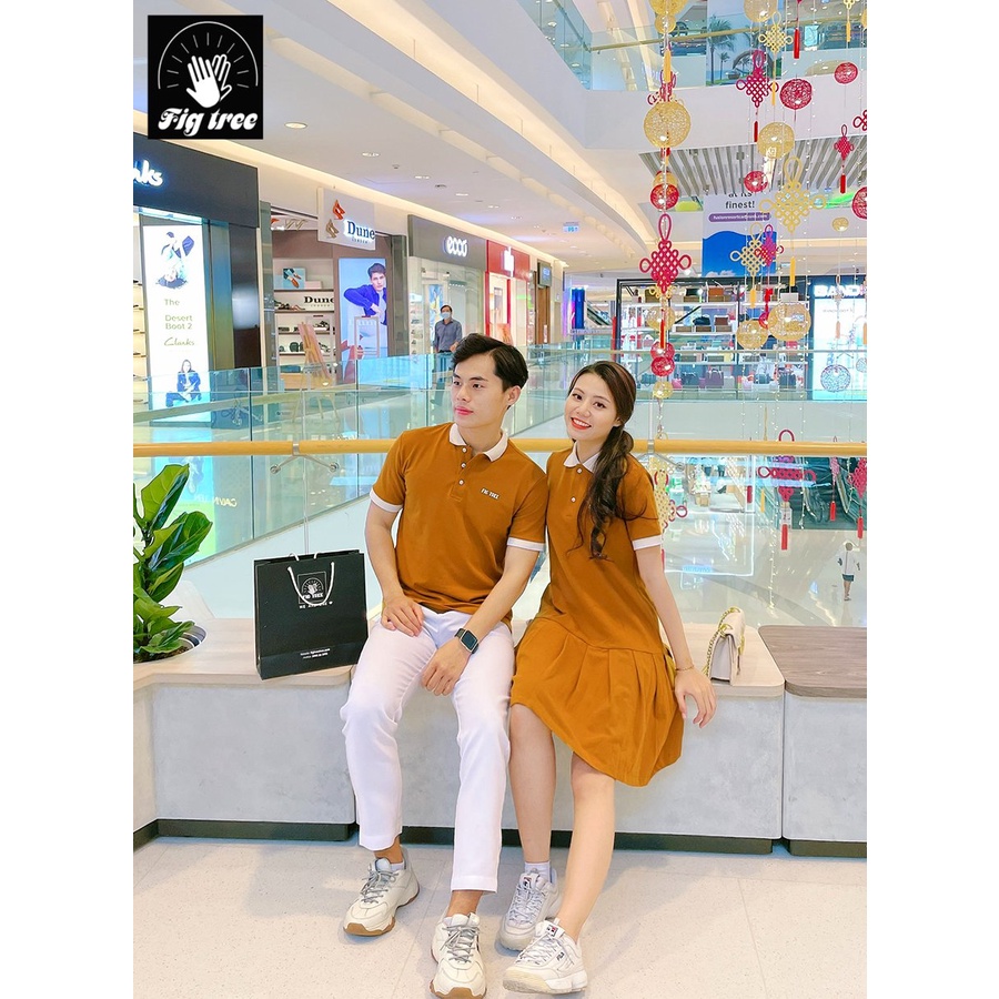 Set đồ đôi polo Fig Tree màu cam đất cực HOT