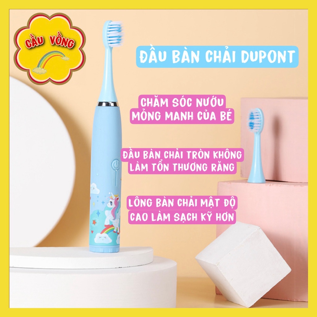 Bàn chải điện cho bé 4 chế độ đánh sạch răng, chải tự động lông bàn chải mềm không đau lợi, Dành cho các bé từ 2T