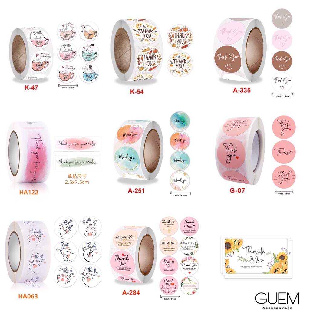 Cuộn 500 miếng dán sticker Thank you cảm ơn  tem dán sticker thank you gói hàng, quà tặng