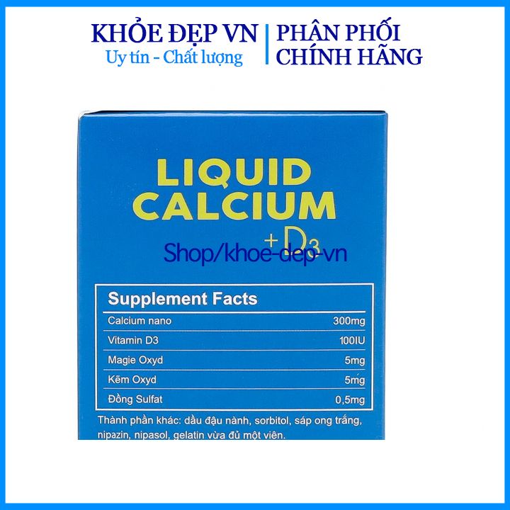 Viên uống bổ sung canxi Liquid Calcium D3 giúp chắc khỏe xương, phát triển chiều cao chai 100 viên