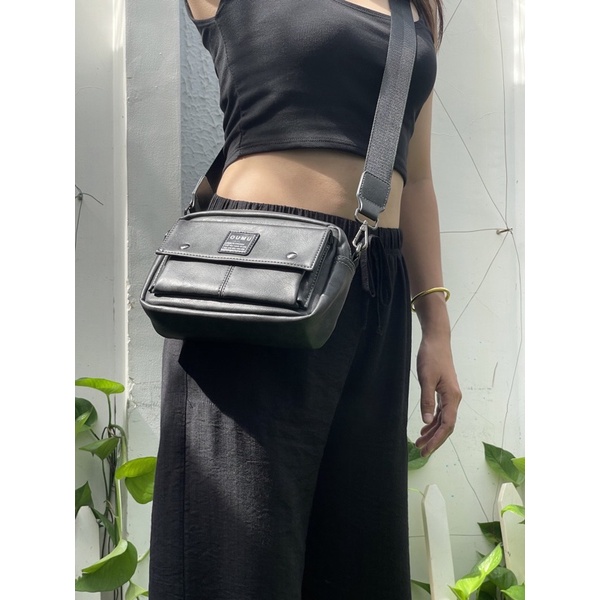 Túi đeo chéo OUMU nam nữ dạng hộp da pu màu xám tro chống nước nhiều ngăn tiện lợi sức chứa lớn dễ phối đồ