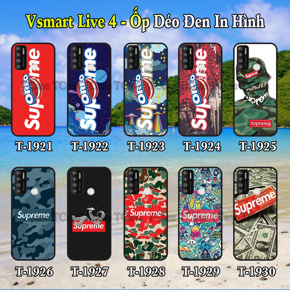Ốp Lưng Vsmart Live 4 dẻo đen in hình Supreme
