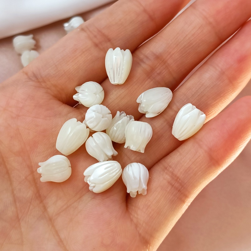 Bông Tai DIY Khắc Hình Vỏ Sò / Hoa Tulip Lily / Bud Xuyên Qua Lỗ Làm Bằng Tay