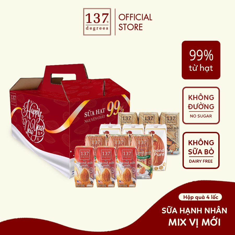 [VỊ MỚI - Hộp quà] Sữa hạt hạnh nhân 137 DEGREES Mix 4 Lốc (12 hộp)