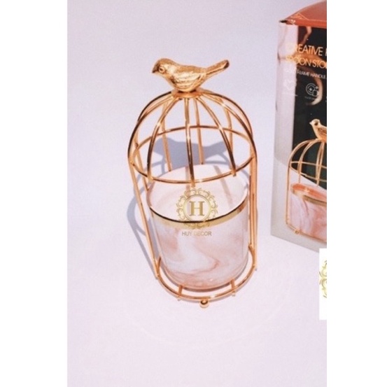 Giỏ đựng muỗng nĩa thìa dĩa hình lồng chim bằng sứ vân đá cẩm thạch mầu xám trang trí Huydecor