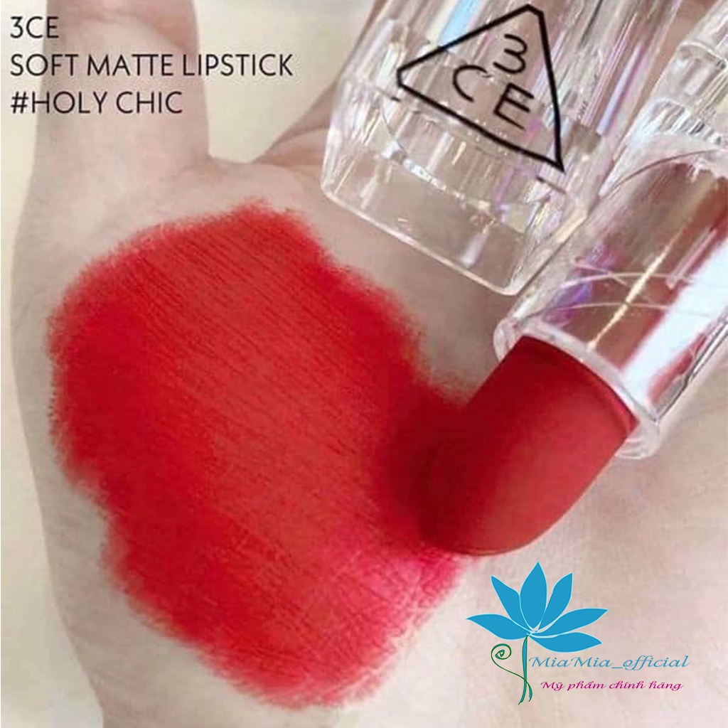 Son 3CE Soft Matte Lipstick 3.5g Thỏi Lì Trong Suốt HOLY CHIC - Màu Đỏ Trầm Đậm Lên Màu Chuẩn Không Khô Môi