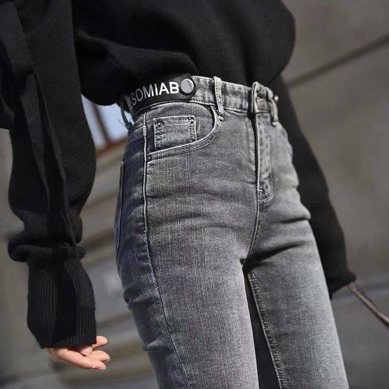 Quần skinny jean màu đen lưng cao co giãn thời trang xuân hè cho nữ