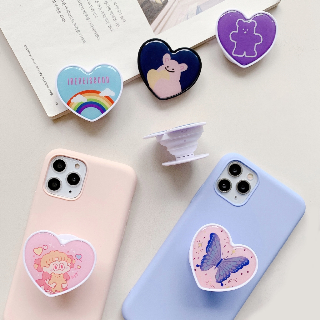 Anti-phone Popsocket lovely glossy print heart pattern Griptok, Pop