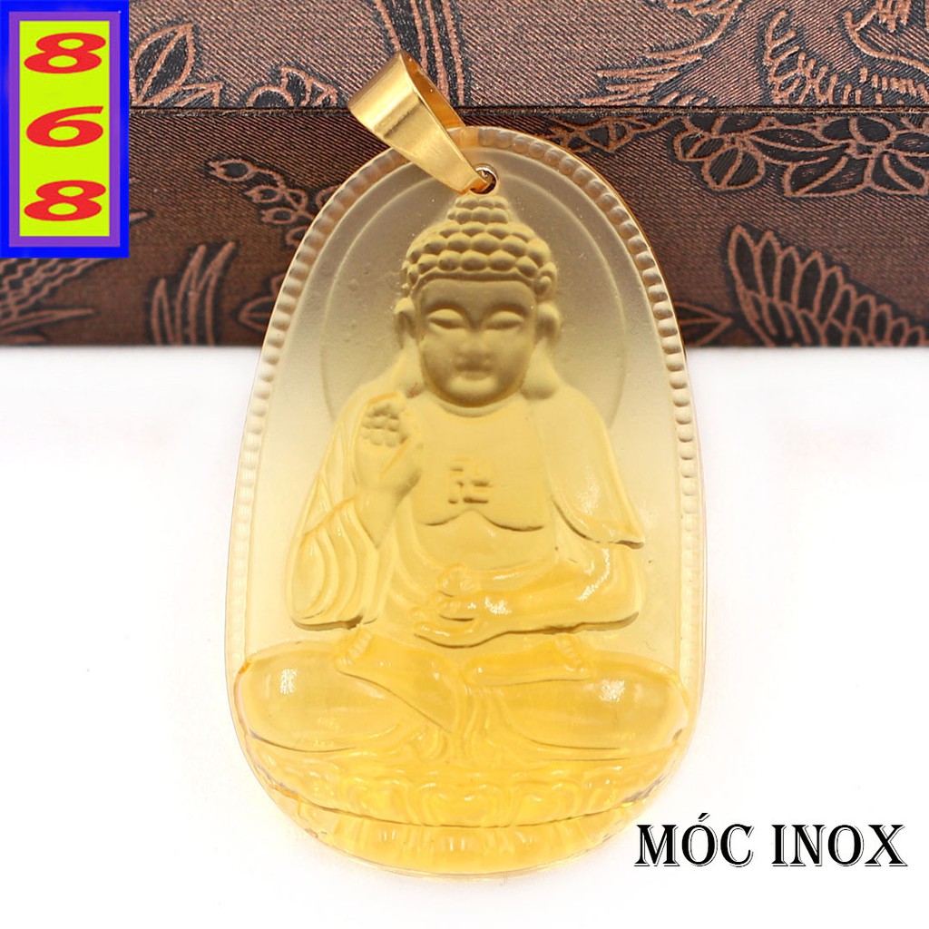 Mặt dây chuyền Phật A Di Đà Pha Lê vàng 3.6cm - Phật bản mệnh tuổi Tuất, Hợi - Mặt size nhỏ - Tặng kèm móc inox
