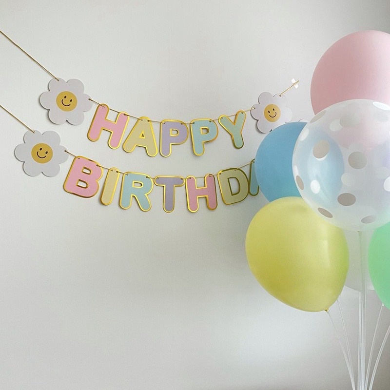 Banner chữ Happy Birthday ngũ sắc tone pastel trang trí tiệc sinh nhật