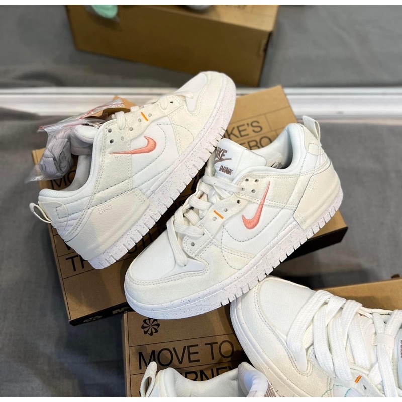 Giày thể thao sneaker sb dunk trắng kem hồng nỉ