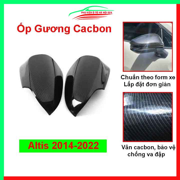 Ốp gương chiếu hậu Altis 2014 2015 2016 2017 2018 2019 2020 vân Cacbon bảo vệ chống trầy trang trí làm đẹp xe