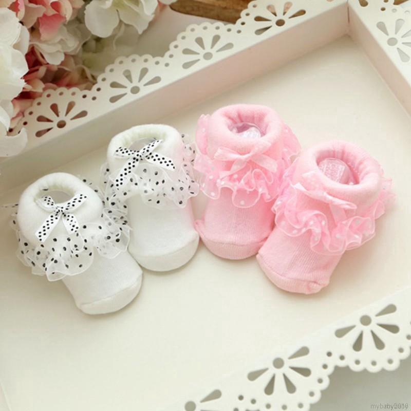 Vớ cotton cổ phối ren mềm mại cho bé gái