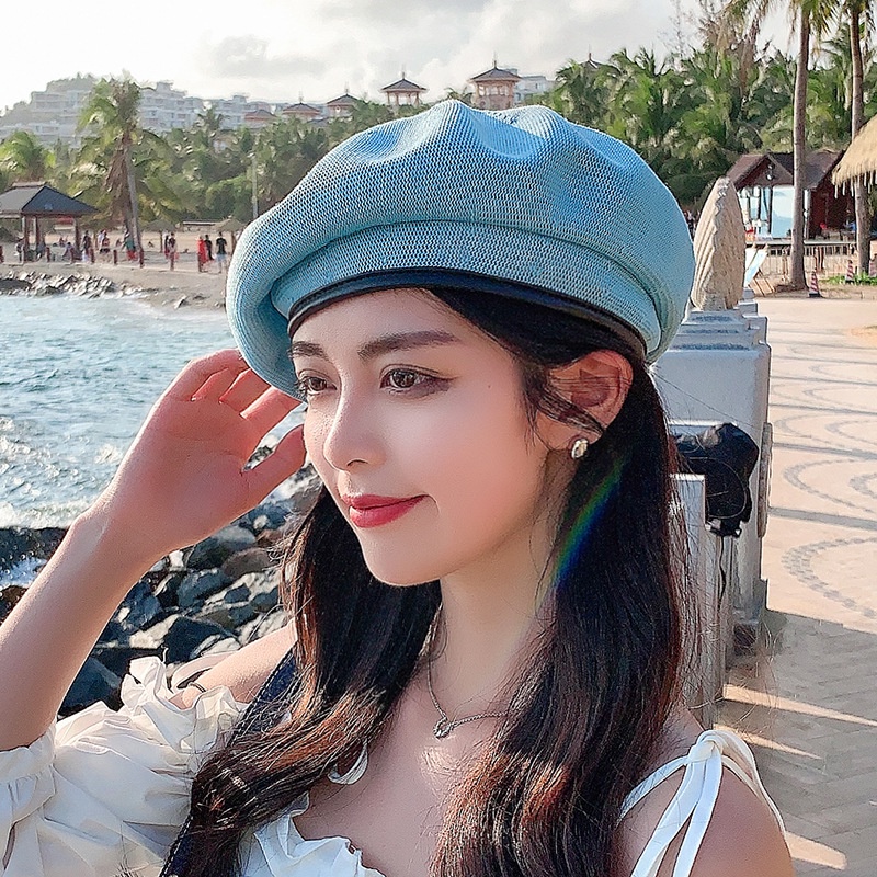Mũ Beret Dệt Kim Màu Trơn Dễ Thương Cho Nữ