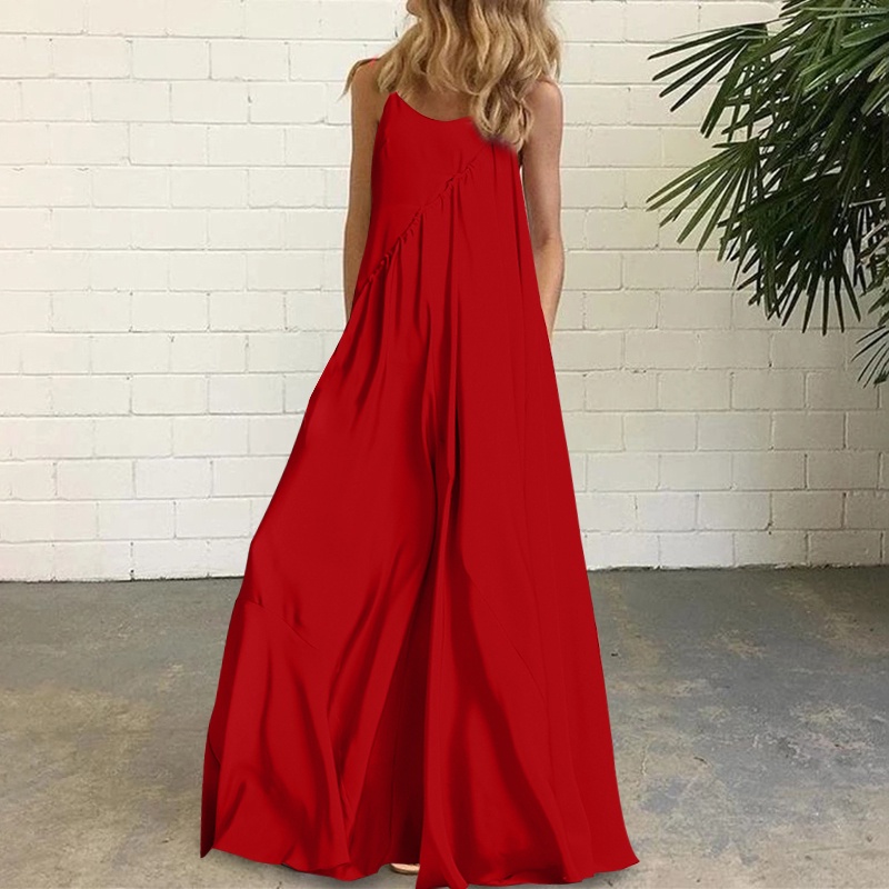 Đầm maxi hai dây màu trơn thời trang cho nữ