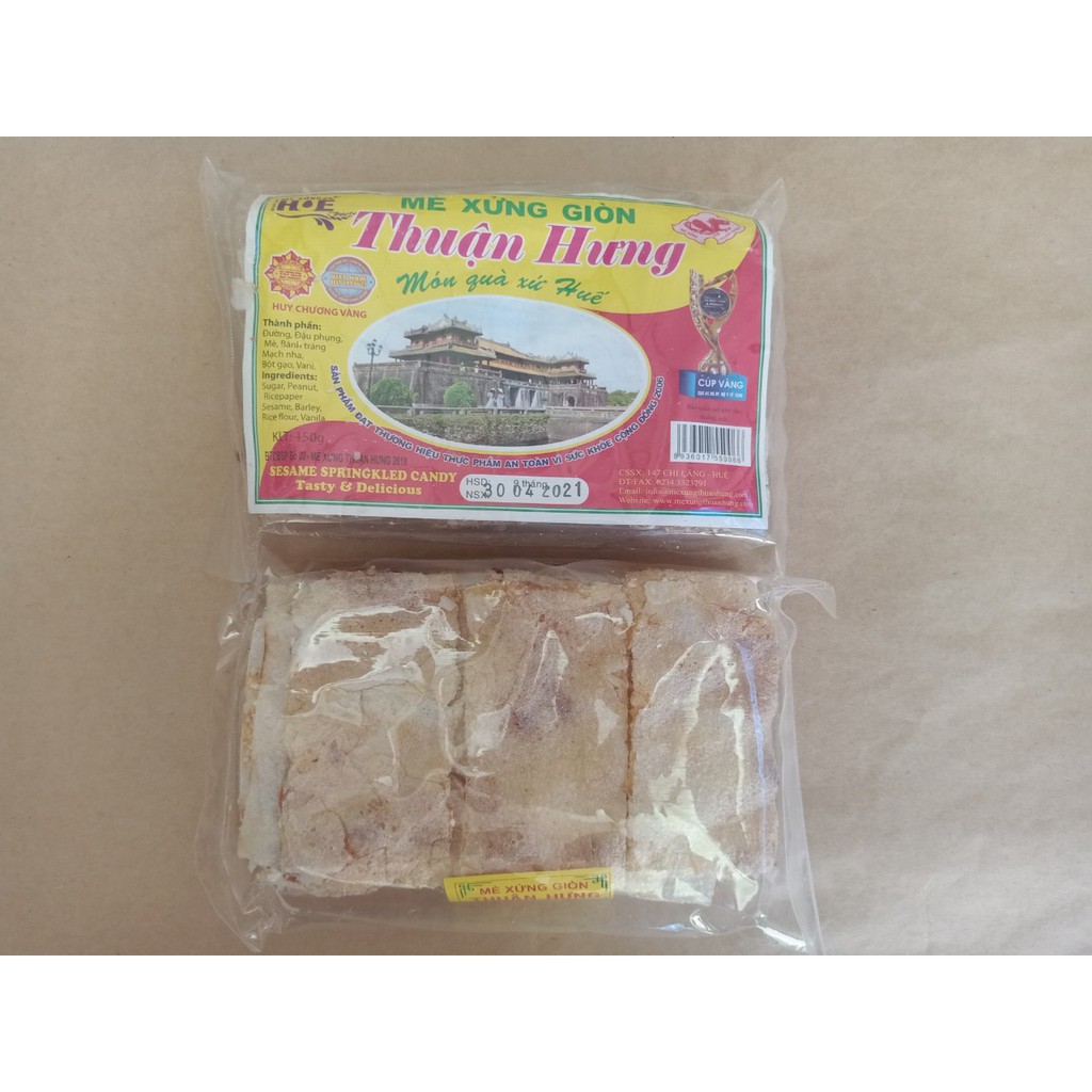 Mè xửng giòn Huế Thuận Hương gói 150gr gồm 9 cái bánh vị ngọt ngọt dẻo dẻo giòn giòn