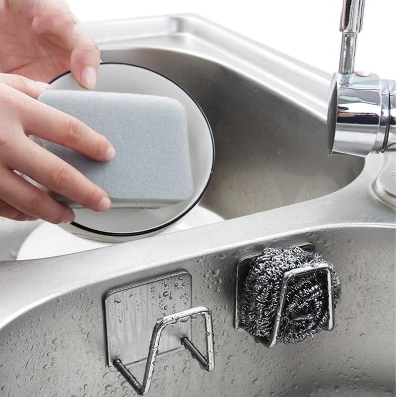 Giá treo miếng rửa chén bằng thép không gỉ dán bồn rửa tiện dụng cho nhà bếp