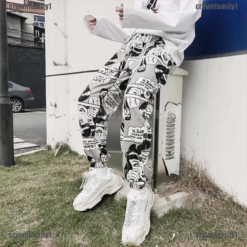 {crownfamily1} Mens Womens Comic Printed Casual Loose Hip Hop Harajuku Sport Pants Streetwear