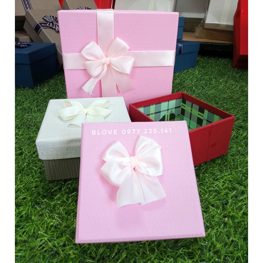 (Full size, màu)Hộp đựng quà tặng hình vuông có nơ nhiều kích thước, Mix màu,hộp đựng quà tết,hộp quà tặng